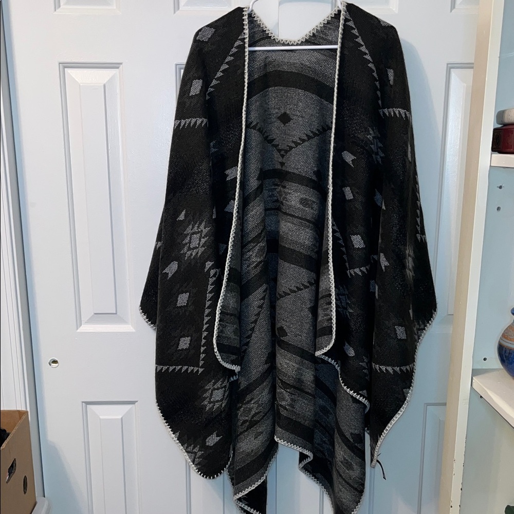 Express Reversible Aztec Print Poncho Blanket Sweater OS